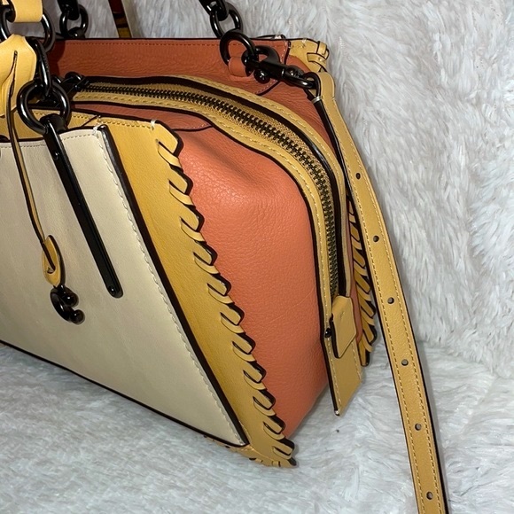 New Coach Dreamer Whipstitch Leather Satchel Bag Purse in Colorblock Tan - Picture 8 of 16